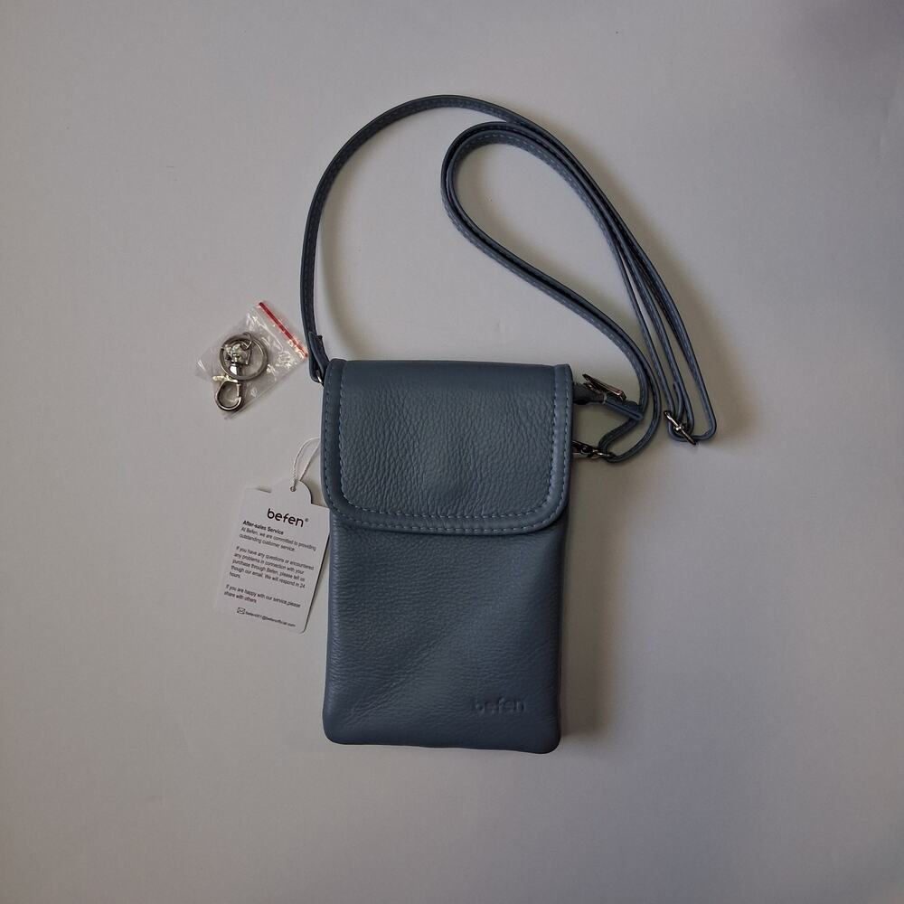 NWT Befen Genuine Leather Women Small Crossbody Cell Phone Purse Blue Bag